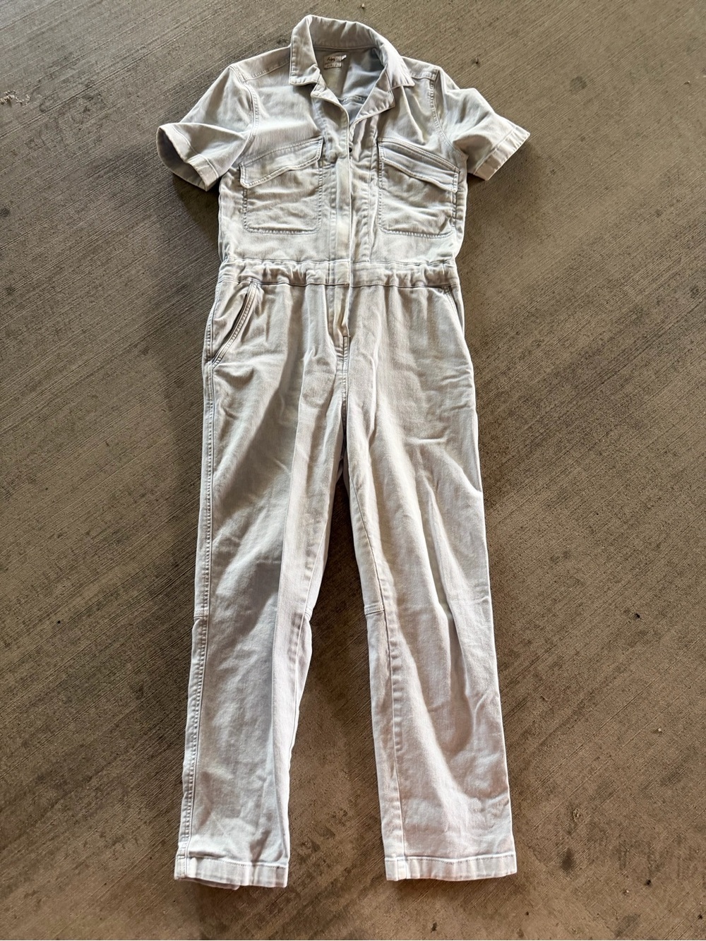 Faherty Light Gray Short-Sleeve Utility Jumpsuit